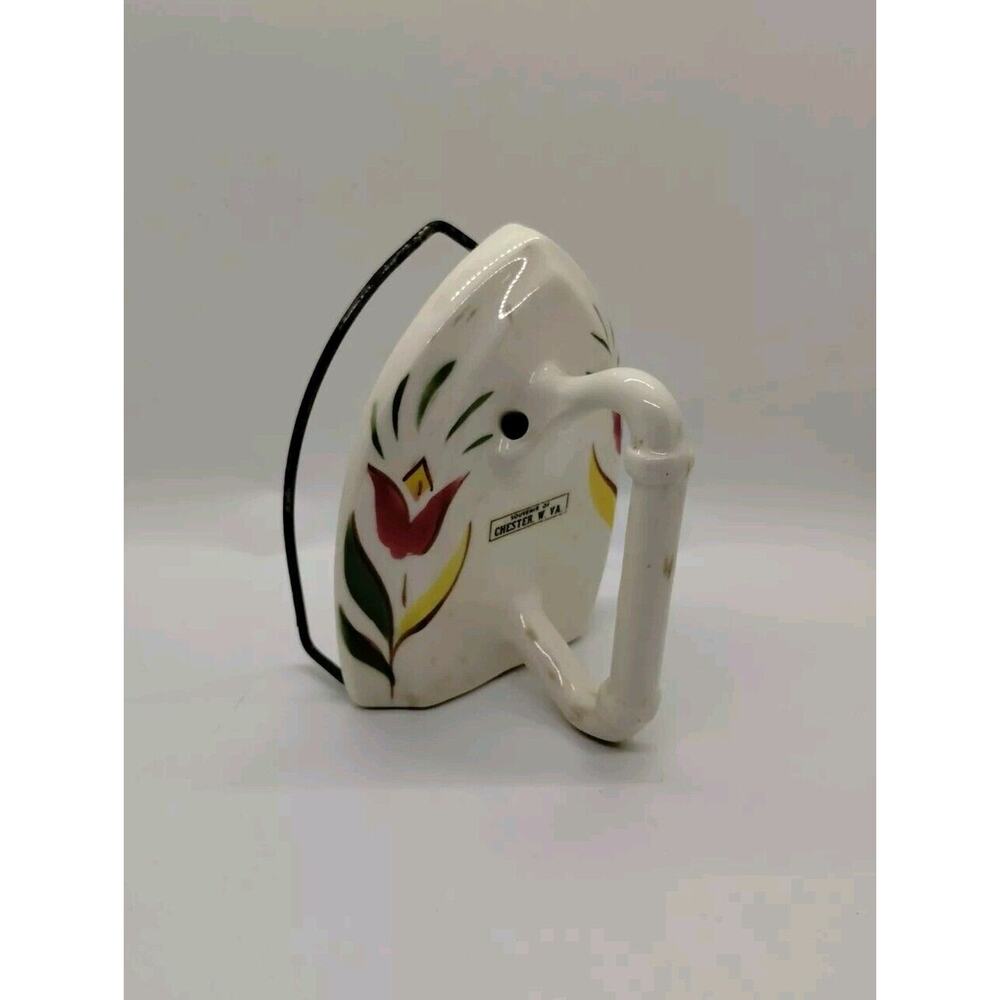 Vintage Ceramic Napkin Holder - Flat Iron Shape - Chester, W.Va. - Tulips